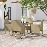 Spisebordssæt til haven 5 dele polyrattan beige