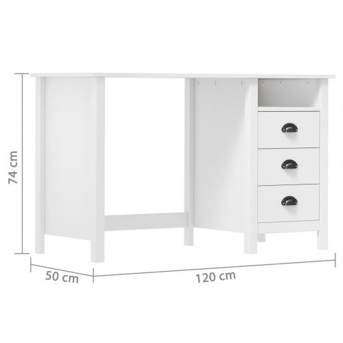 Konsolbord Hill skrivebord med 3 skuffer - 120×50×74 cm - massivt fyrretræ, hvid