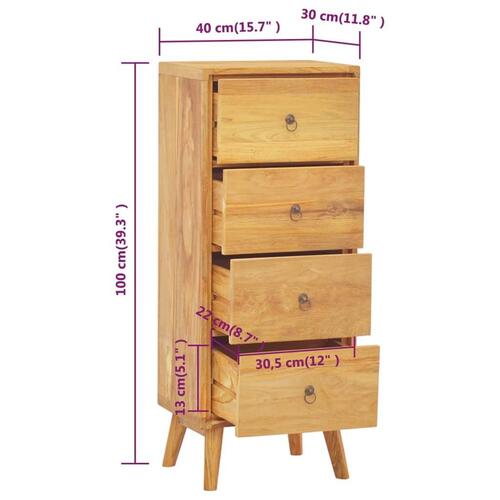 Kommode 40x30x100 cm massivt teaktræ