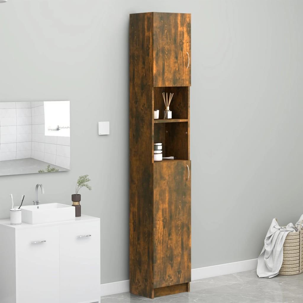 Badeværelsesskab 32x25,5x190 cm konstrueret træ røget egetræ