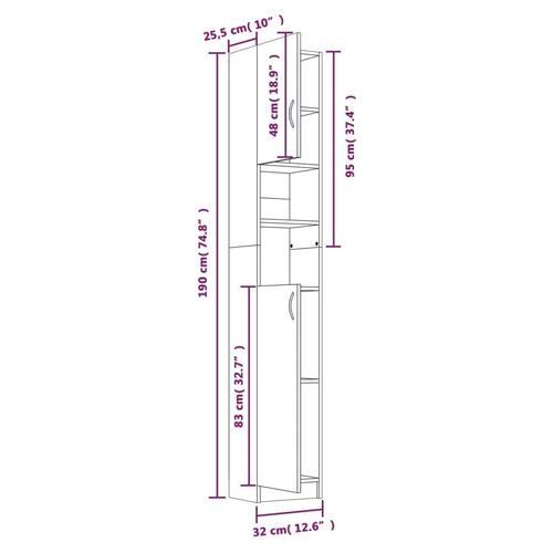 Badeværelsesskab 32x25,5x190 cm konstrueret træ røget egetræ