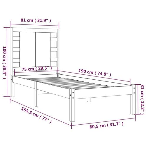 Sengeramme 75x190 cm Small Single massivt træ sort