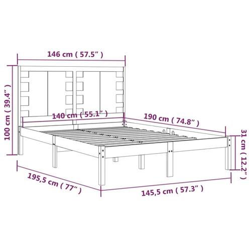 Sengeramme 140x190 cm massivt fyrretræ sort