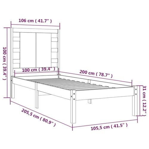 Sengeramme 100x200 cm massivt fyrretræ sort