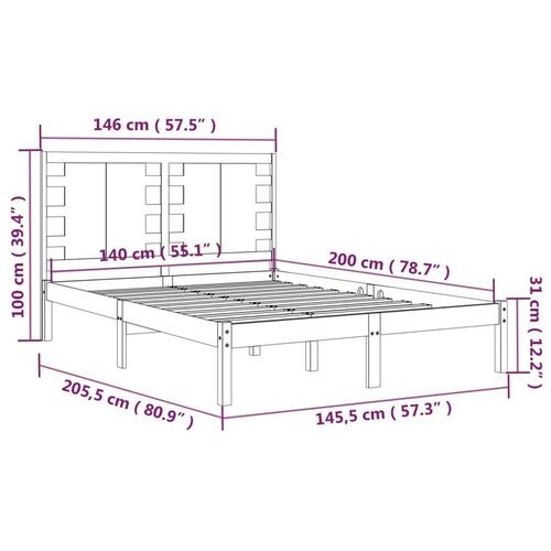 Sengeramme 140x200 cm massivt fyrretræ sort
