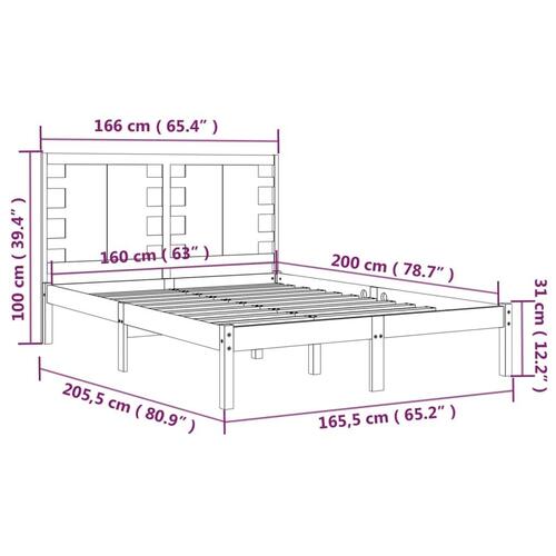 Sengeramme 160x200 cm massivt fyrretræ sort