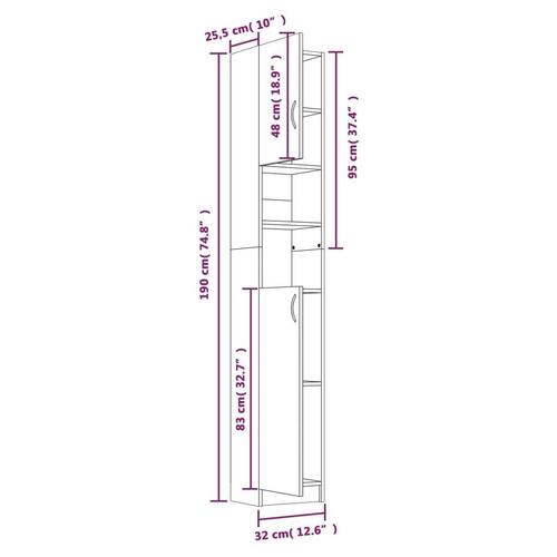Badeværelsesskab 32x25,5x190 cm konstrueret træ grå sonoma-eg