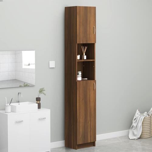 Badeværelsesskab 32x25,5x190 cm konstrueret træ brun egetræ