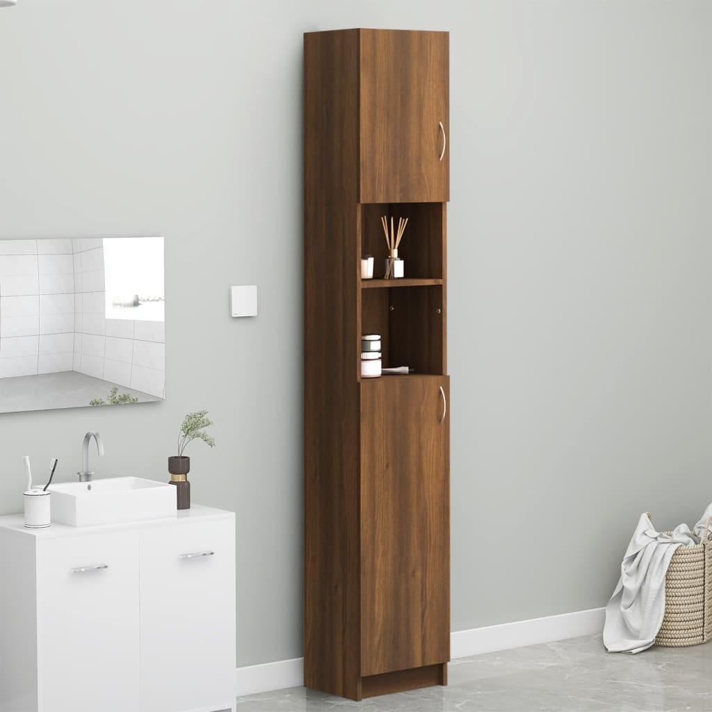 Badeværelsesskab 32x25,5x190 cm konstrueret træ brun egetræ