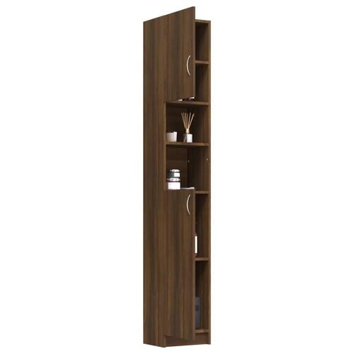 Badeværelsesskab 32x25,5x190 cm konstrueret træ brun egetræ