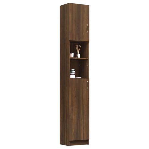 Badeværelsesskab 32x25,5x190 cm konstrueret træ brun egetræ