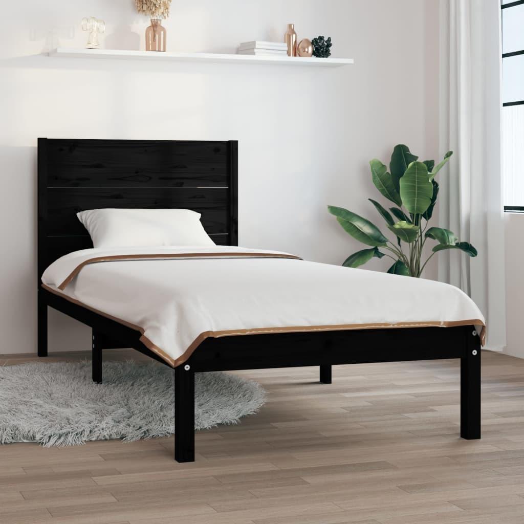 Sengeramme 90x190 cm Single massivt træ sort