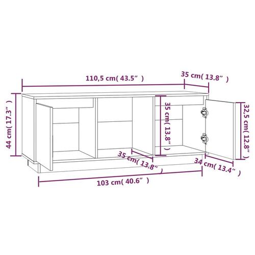 Tv-bord 110,5x35x45 cm massivt fyrretræ hvid