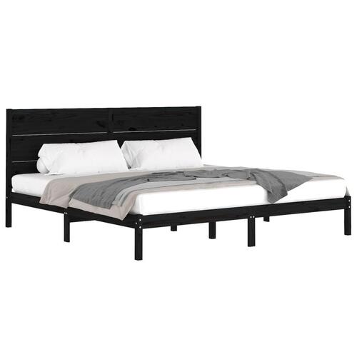 Sengeramme 200x200 cm massivt fyrretræ sort