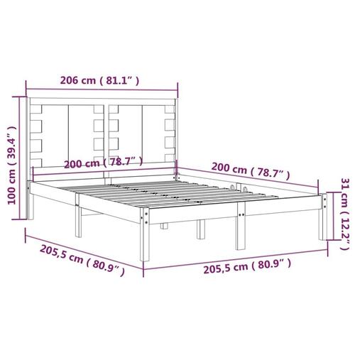 Sengeramme 200x200 cm massivt fyrretræ sort