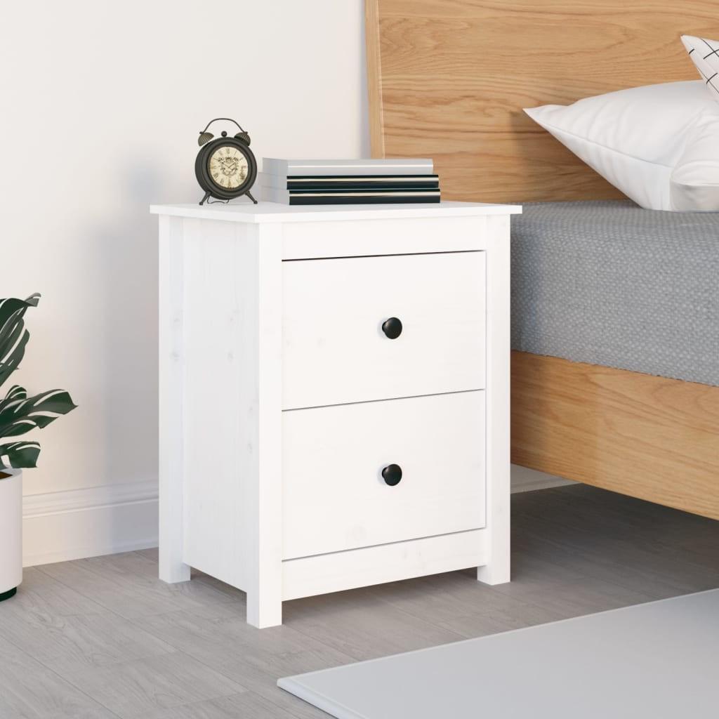 Sengebord 50x35x61,5 cm massivt fyrretræ hvid