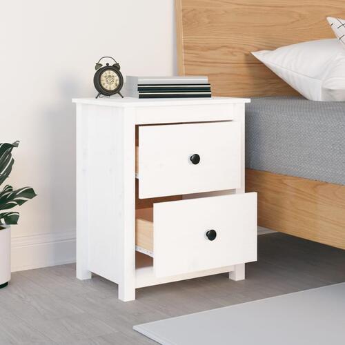 Sengebord 50x35x61,5 cm massivt fyrretræ hvid
