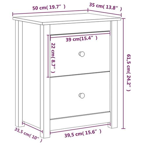 Sengebord 50x35x61,5 cm massivt fyrretræ gyldenbrun