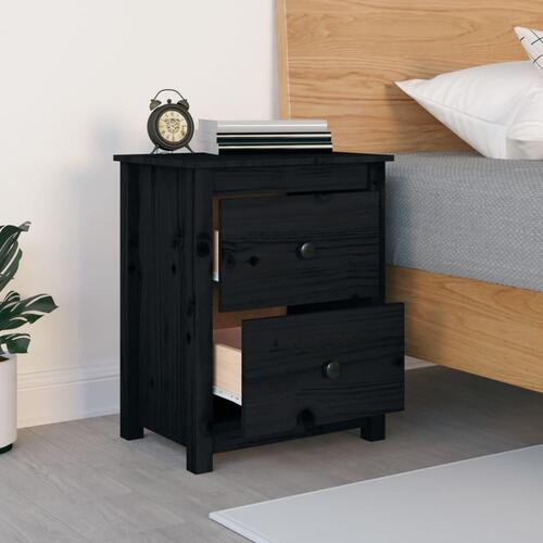 Sengebord 50x35x61,5 cm massivt fyrretræ sort