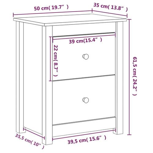 Sengebord 50x35x61,5 cm massivt fyrretræ sort