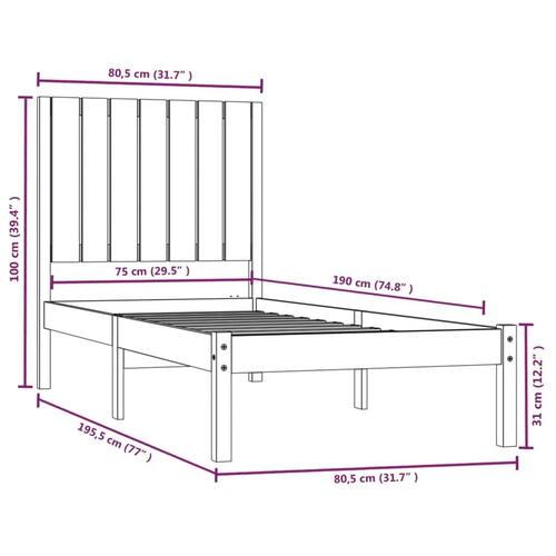 Sengeramme 75x190 cm Small Single massivt træ hvid