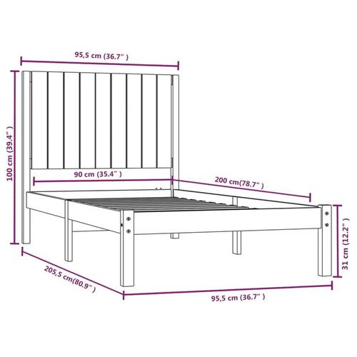 Sengeramme uden madras 90x200 cm massivt fyrretræ hvid