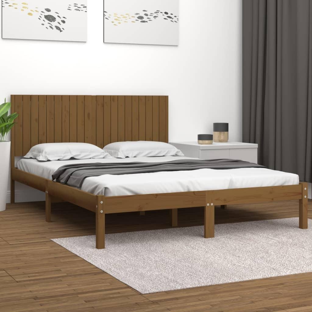 Sengeramme 200x200 cm massivt fyrretræ gyldenbrun