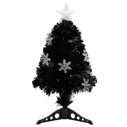Juletræ med LED-snefnug 64 cm fiberoptik sort