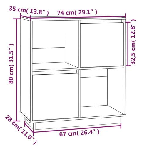 Skænk 74x35x80 cm massivt fyrretræ grå