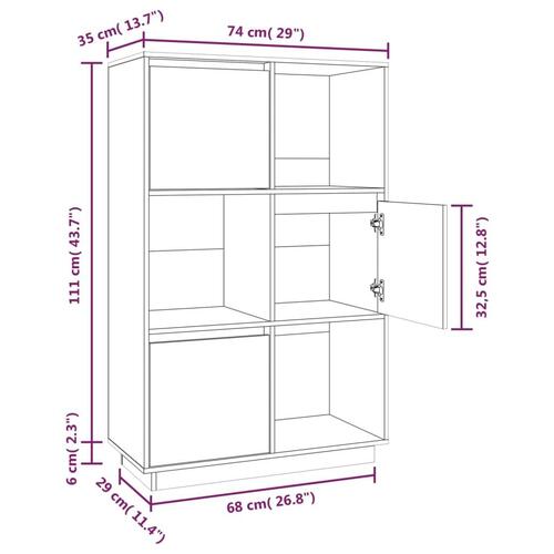 Højskab 74x35x117 cm massivt fyrretræ hvid