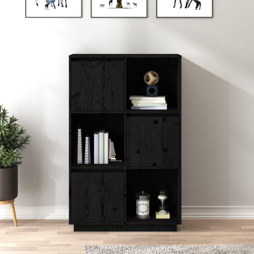 Højskab 74x35x117 cm massivt fyrretræ sort