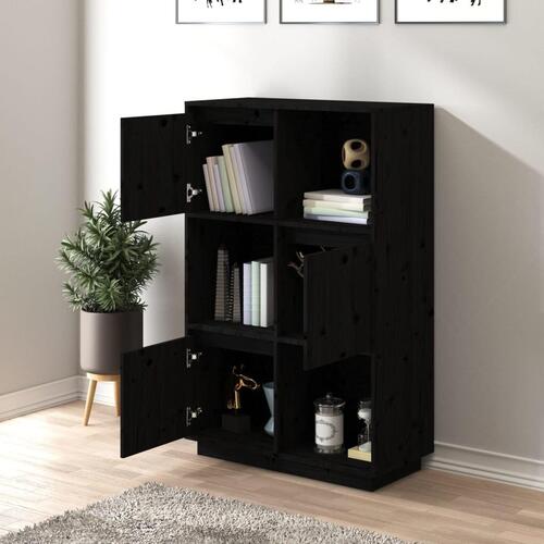 Højskab 74x35x117 cm massivt fyrretræ sort