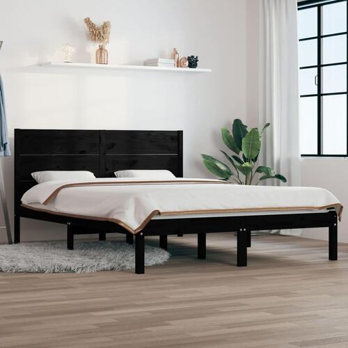 Sengeramme 140x190 cm massivt fyrretræ sort