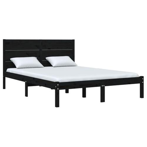 Sengeramme 140x190 cm massivt fyrretræ sort