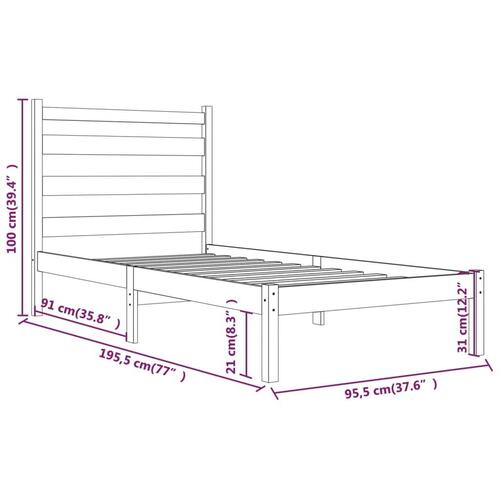 Sengeramme 90x190 cm massivt fyrretræ
