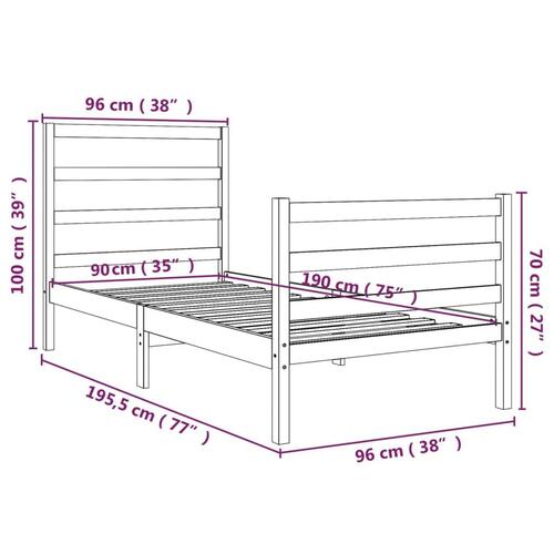 Sengeramme 90x190 cm massivt fyrretræ