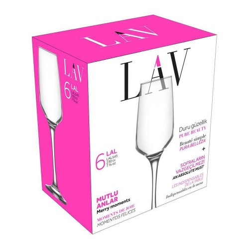 LAV Lal champagneglas - sæt med 6 stk., 230 ml, gennemsigtig krystal