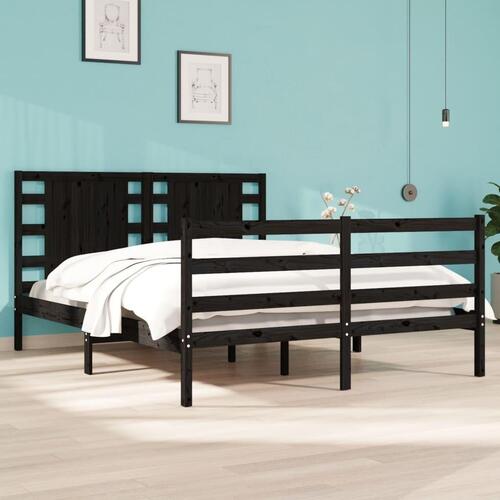 Sengeramme 140x200 cm massivt fyrretræ sort