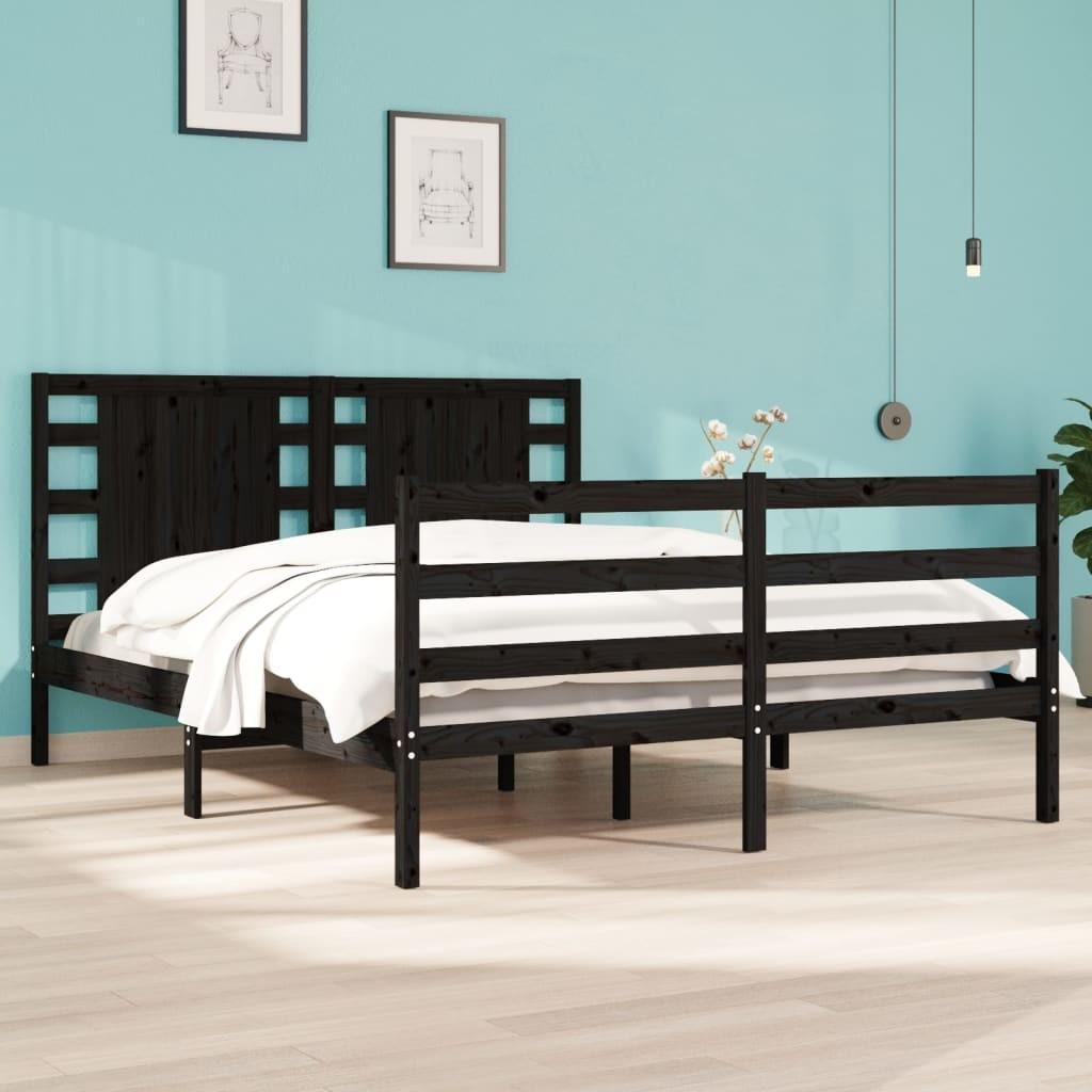 Sengeramme 140x200 cm massivt fyrretræ sort