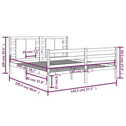 Sengeramme 140x200 cm massivt fyrretræ sort