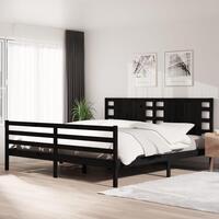 Sengeramme 200x200 cm massivt fyrretræ sort