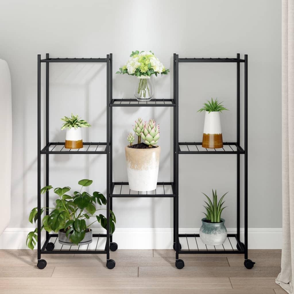 Blomsterstativ med hjul 83x25x83,5 cm jern sort