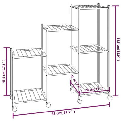 Blomsterstativ med hjul 83x25x83,5 cm jern sort