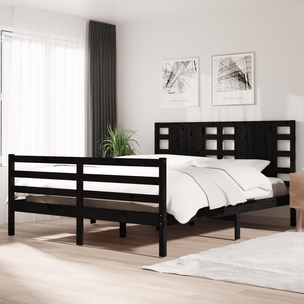 Sengeramme 160x200 cm massivt fyrretræ sort