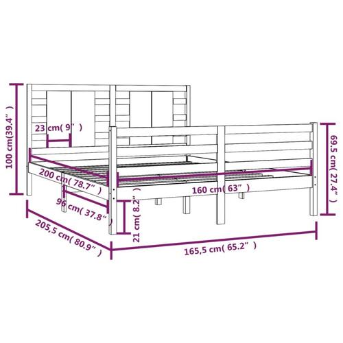 Sengeramme 160x200 cm massivt fyrretræ sort