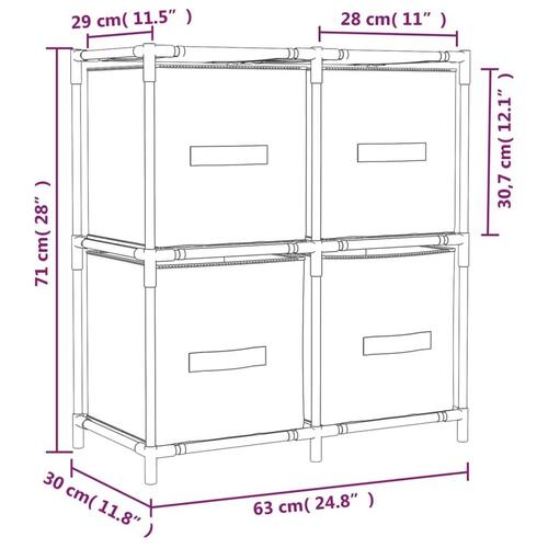 Opbevaringsreol med 4 stofkurve 63x30x71 cm stål grå