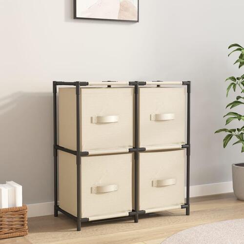 Opbevaringsreol med 4 stofkurve 63x30x71 cm stål cremefarvet