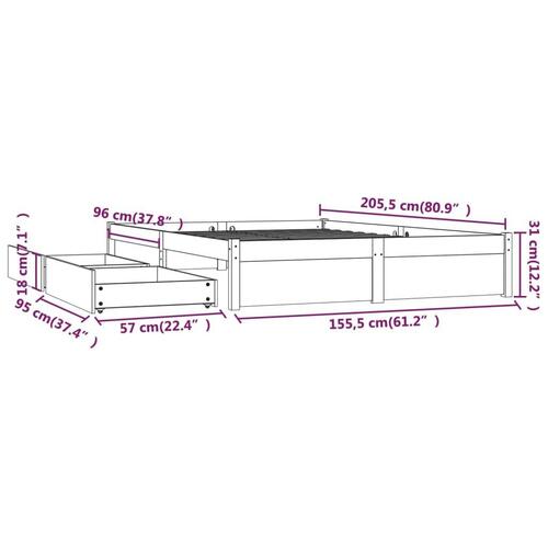 Sengeramme med skuffer 150x200 cm King Size hvid