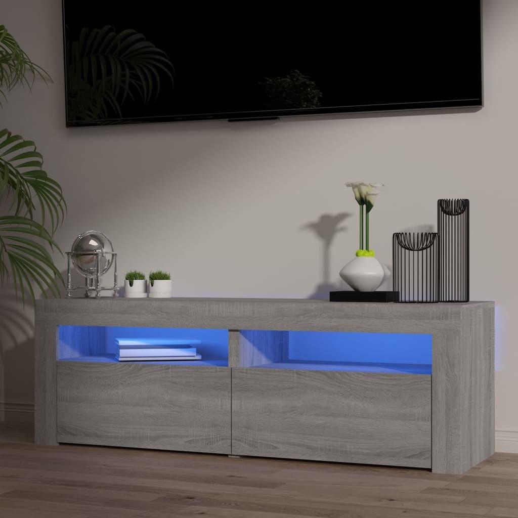 Tv-bord med LED-lys 120x35x40 cm grå sonoma-eg