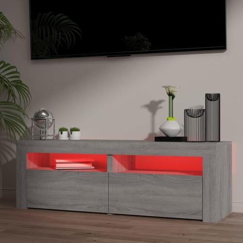 Tv-bord med LED-lys 120x35x40 cm grå sonoma-eg